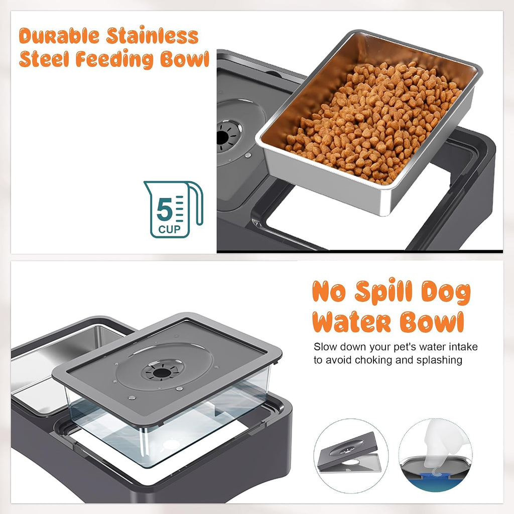 Decflow 2-in-1 Elevated Dog Bowls with 4 Height Adjustable Raised Stand | 304 Stainless Steel Dog Food Bowl, No Spill Water Bowl, DIY Stickers, Anti-Slip Pet Feeder Set for Small, Medium & Large Dogs