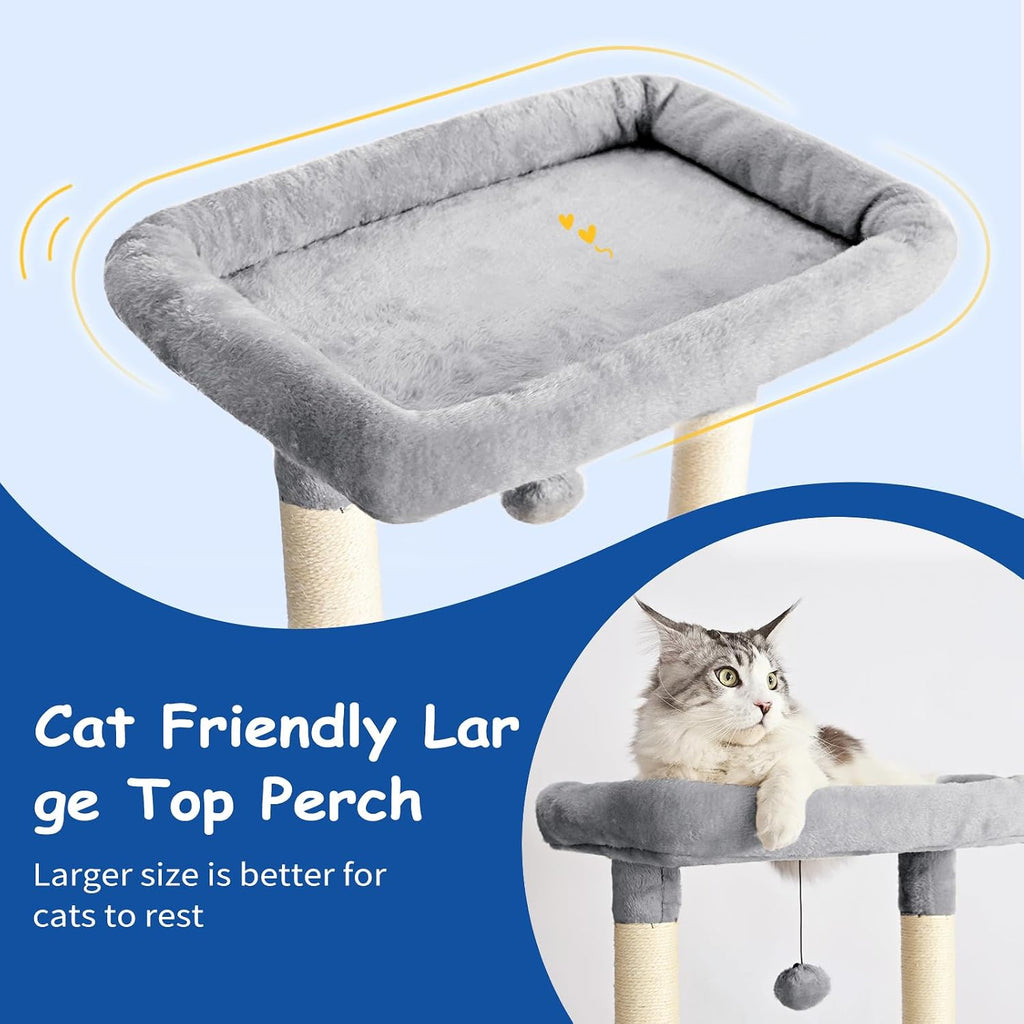 Cat Craft Cat Tree 63 Inch Cat Tower for Indoor Cats, Multi-Level Cat Tree for Large Cats 20 lbs+ Heavy Duty Cat Tower with Sisal Scratching Posts, Hammock, Condo and Extended Platform, Light Grey