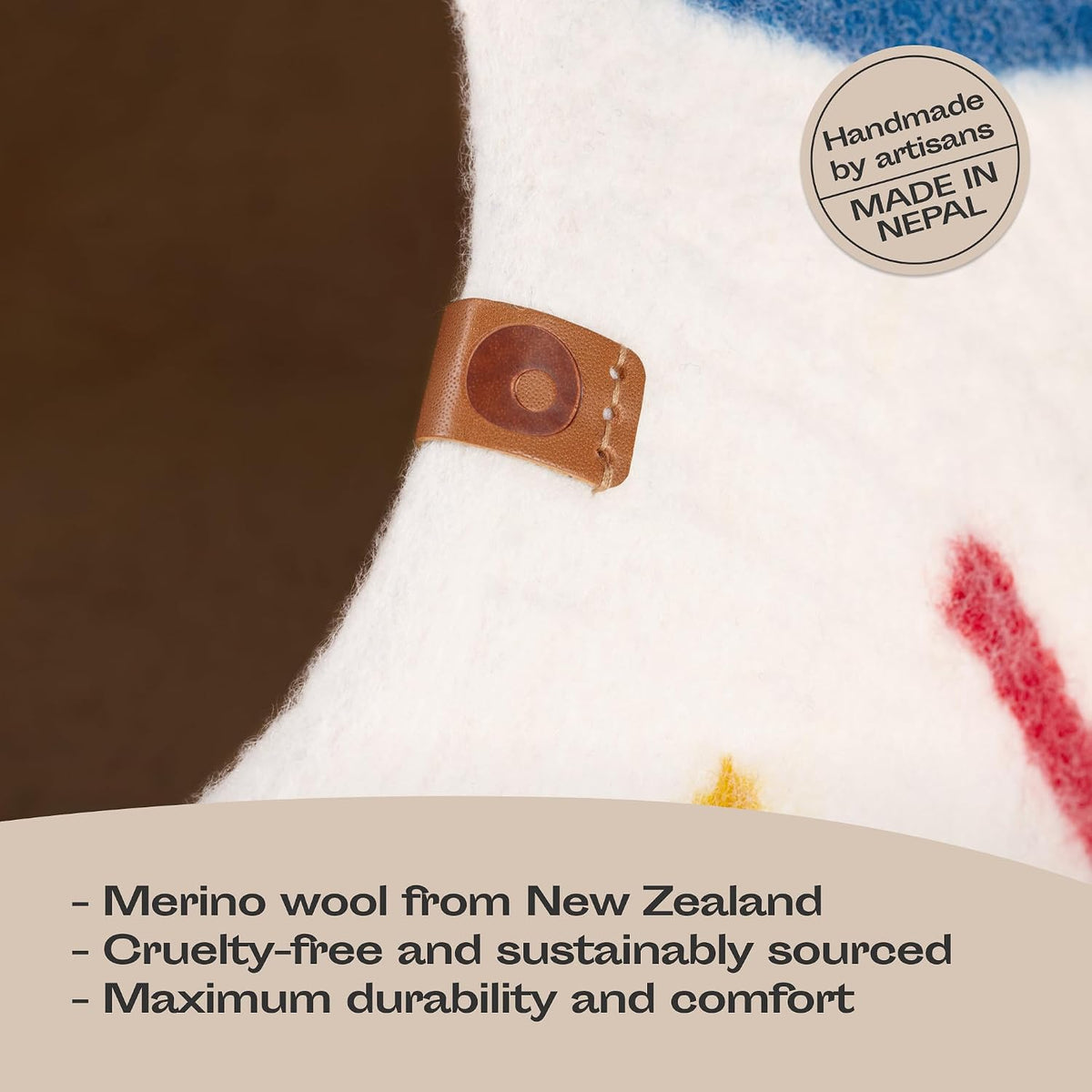 MEOWFIA Cat Cave - New Zealand Wool Bed for Indoor Cats (Ivory Rainbow)