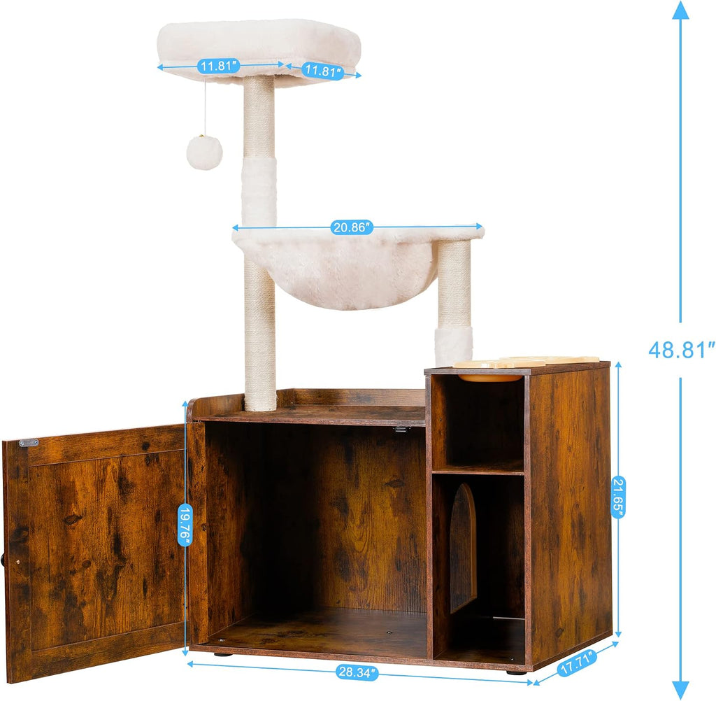 Hey-brother Cat Tree Tower, Food Station, XL Litter Box Enclosure, MPJ101SR