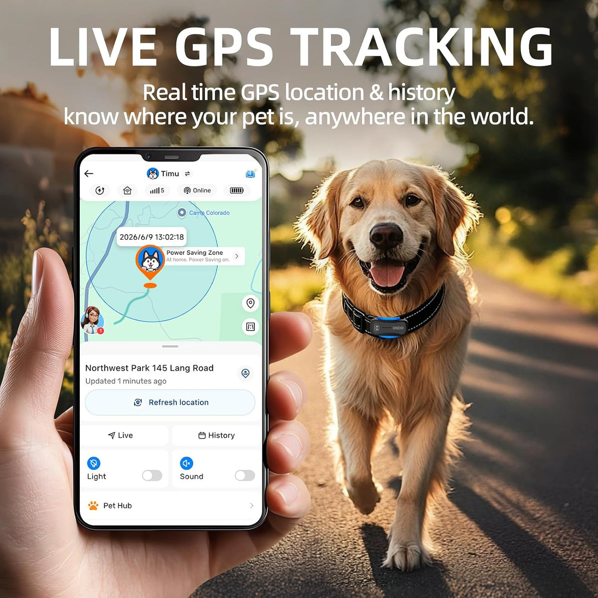 DBDD GPS Dog Trackers, 12 Mon Sub, Real-Time Loc, E-Fence, Health Monitor