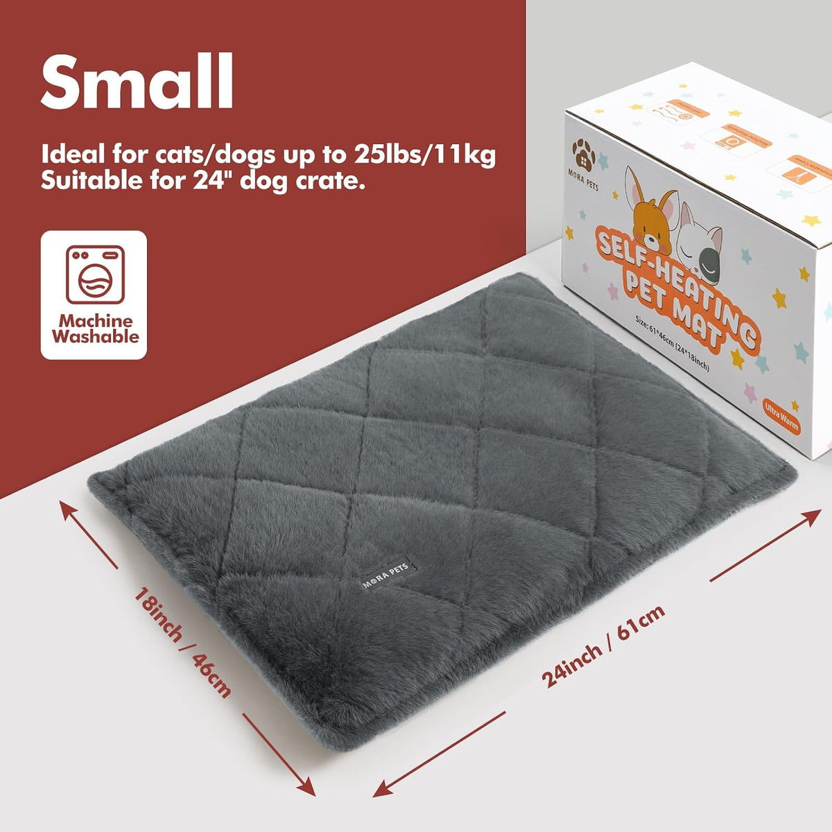 Mora Pets Self Heating Cat Bed,Self Warming Fur Cat Bed 24 x 18 Inches