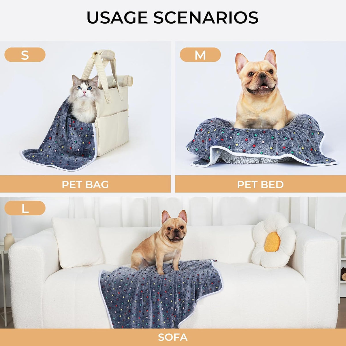 Luciphia 1 Pack 3 Blankets Super Soft Cute Dot Pattern Pet Blanket Flannel Throw for Dog Puppy Cat Large(41x31), Grey