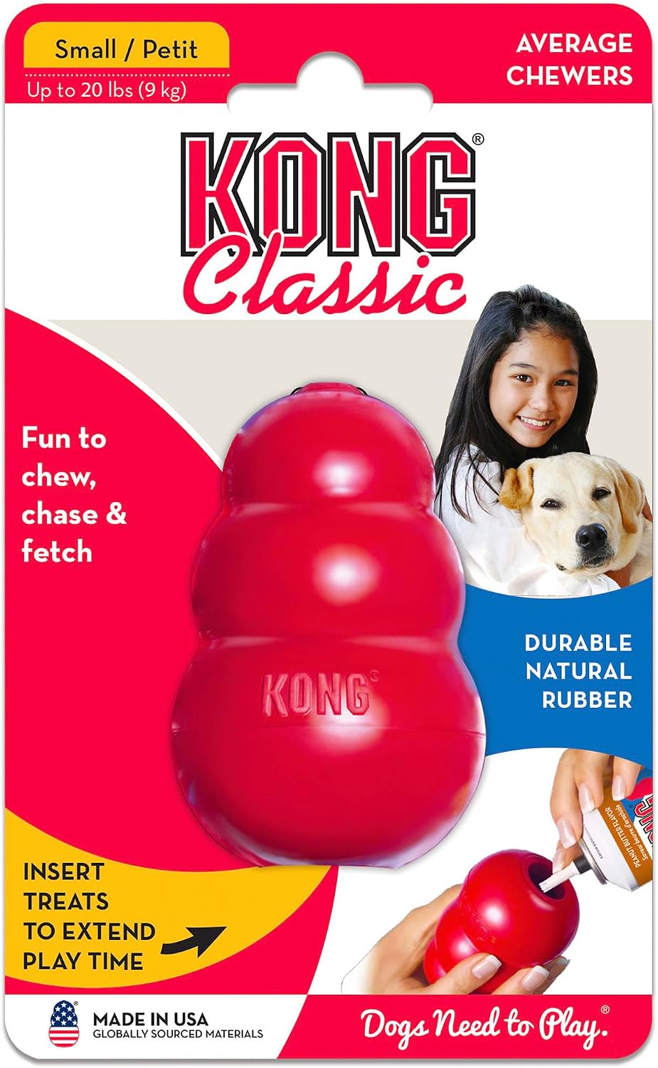KONG Classic Stuffable Dog Toy, Natural Rubber Chew, for Small Dogs | Treat-Filling Fetch & Chew Toy with Erratic Bounce, Made from KONG Durable Natural Rubber for Extended Playtime