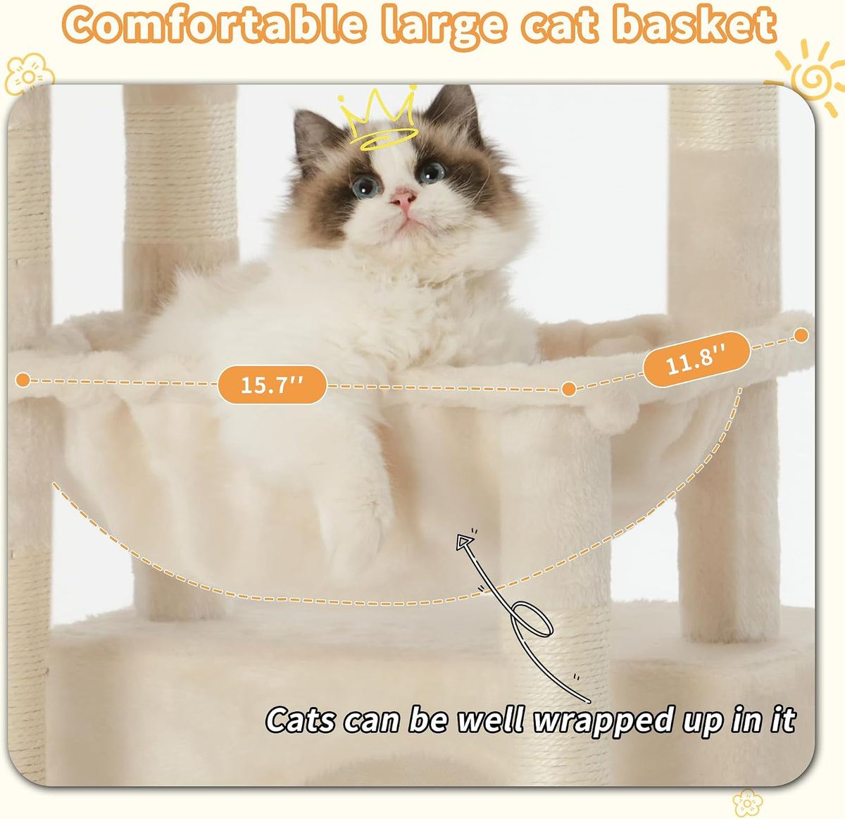 Heybly Cat Tree, Kitten Tower with Large Soft Cat Basket HCT008SM