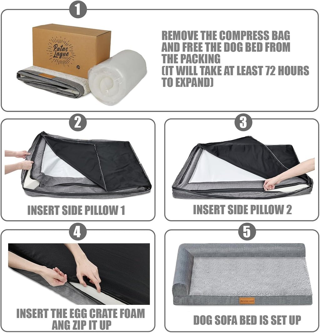 Patas Lague Orthopedic Large Dog Bed Washable Pet Sofa Bed 42''X28''Black