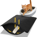 Conlun Cat Litter Trapping Mat for Small Spaces, 23.6"x14.6" Space-Saving Litter Box Floor Mat, Hexagon Grids & Anti-Leak Base, Machine Washable, Non-Slip Kitty Matt for Apartment, Black