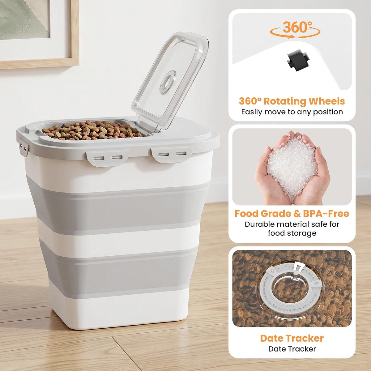 40 Lbs Dog Food Storage Container, Collapsible Cat Food Container