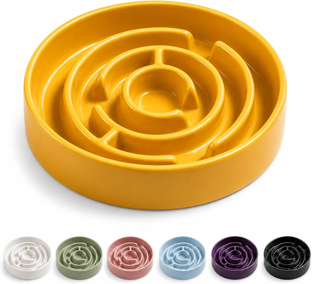 Ceramic Slow Feeder Dog Bowl, 1.5 Cup Puzzle Dish for Small Medium Dogs