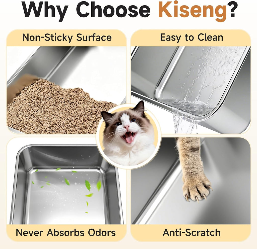 Stainless Steel Sifting Litter Box for Pine Pellets, XL Odor Free