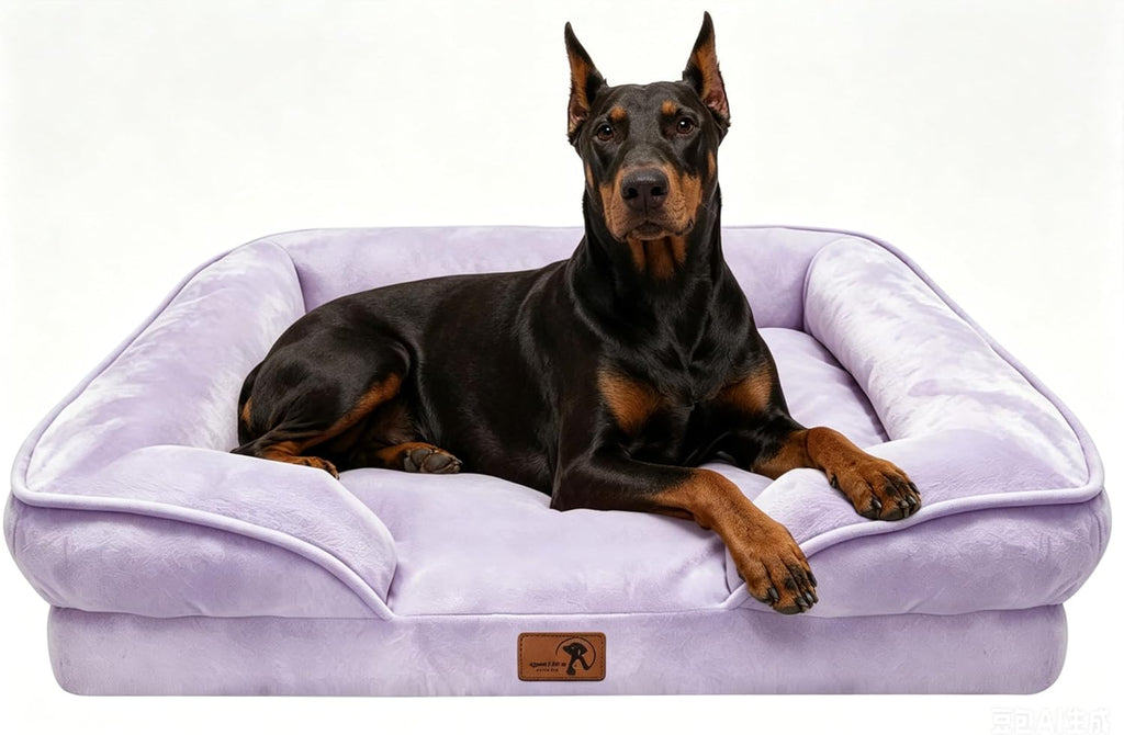 Spotted Play Orthopedic Dog Bed with Sides - Sofa Beds for Extra Large Dogs, Supportive Foam Pet Couch Bed with Washable Removable Cover, Waterproof Lining and Non-Slip Bottom, Purple - XL-Plus