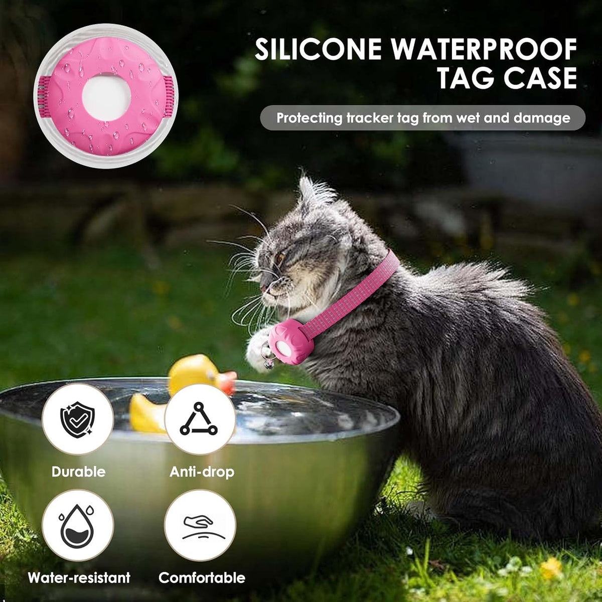 Cat Tracker, Lightweight Pet Tracker for Cats, Cat GPS Tracker Compatible with Apple Find My App(Only iOS), Real-Time Tracking, Precise Positioning, No Monthly Fee,Pink