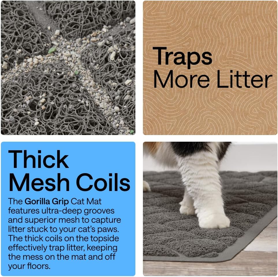 GORILLA GRIP Cat Litter Mat, Coiled Mesh Trapping Mats, 24x17 Charcoal