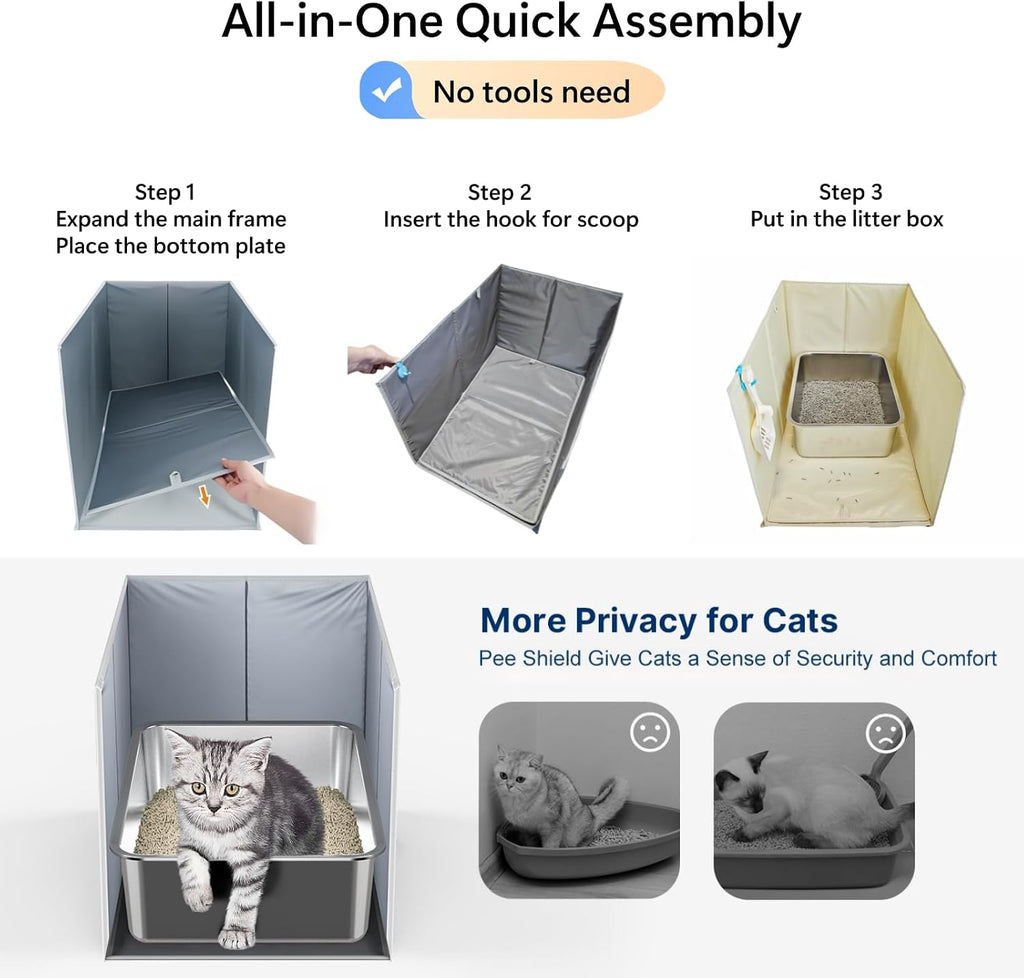 Extra Large Cat Litter Box Enclosure, Open Top High Sided Splash Guard, Water Resistance Shield for Cat Litter Boxes
