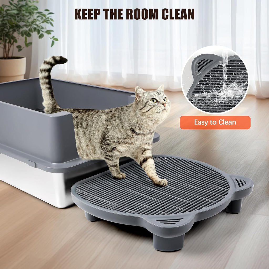 Litter Box Step Adjustable Cat Step with Filter Function,Dark Grey