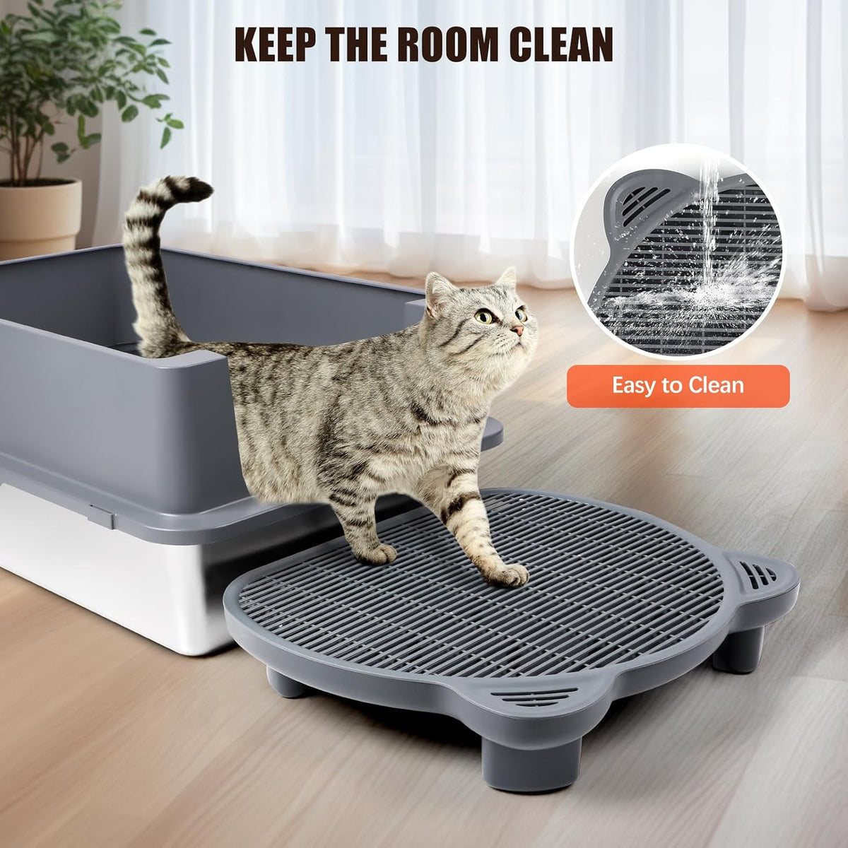 Litter Box Step Adjustable Cat Step with Filter Function,Dark Grey