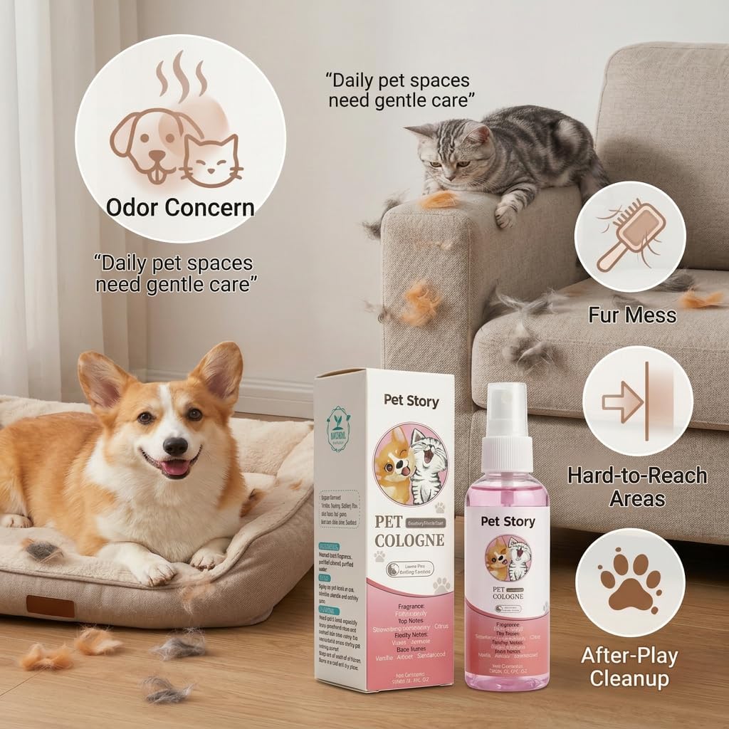 Dog Cologne Spray for Dogs & Cats, Strawberry Vanilla Pet Perfume Spray, Long Lasting Pet Odor Eliminator & Fresh Deodorizer Spray for Coat Care, 3.4 Fl Oz