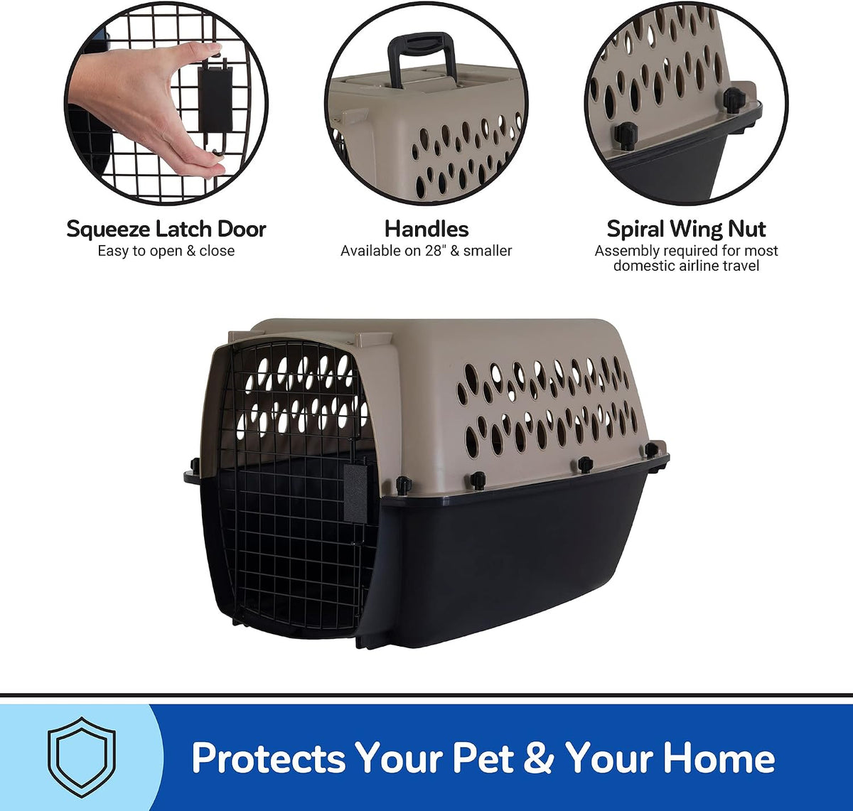 Petmate Vari Dog Kennel, Carrier, 10 to 20lbs, 24in, Taupe and Black