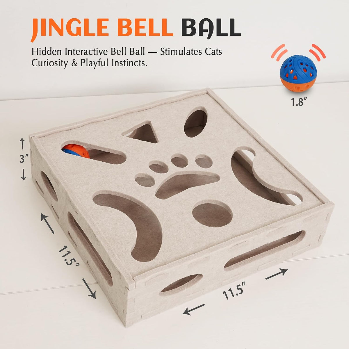 PETKARAY Felt Cat Puzzle Toy, Interactive Cat Toys for Indoor Cats, Interactive Maze for Kitten Felt Puzzle Box with Ball, Beige