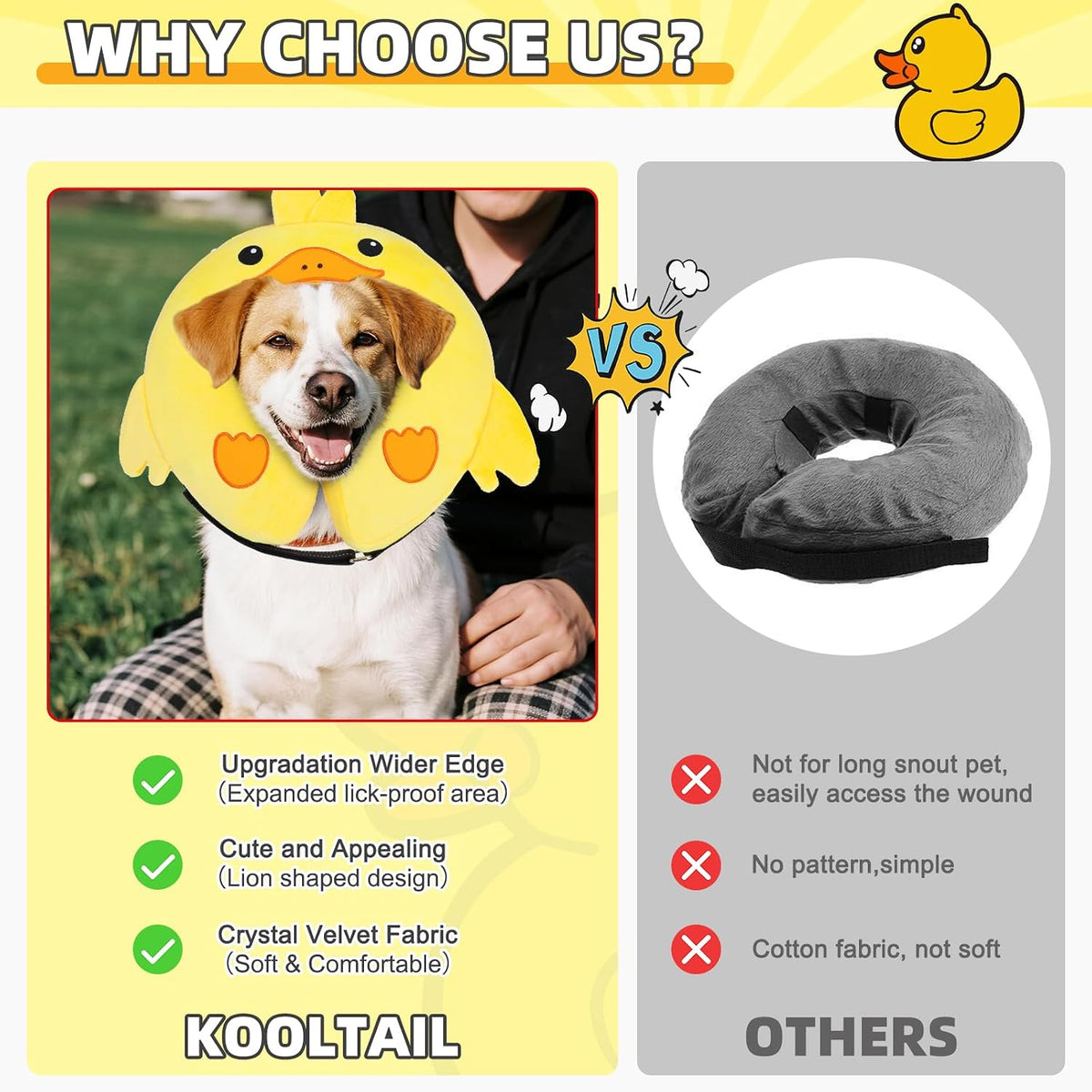KOOLTAIL Inflatable Dog Cone Collar Alternative After Surgery, Duck M+