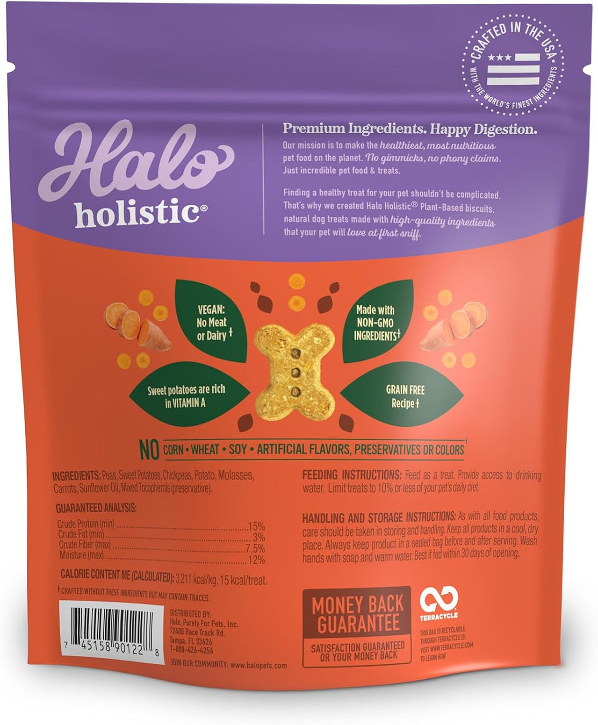 Halo Holistic Plant-Based Dog Treats, Sweet Potato & Carrots, 8 oz