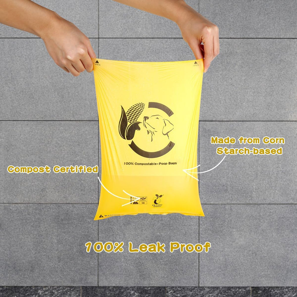Certified Compostable Dog Poop Bags, 270 Count Landfill Friendly and Leakproof Waste Bags, Easy Open Unscented Maize Yellow Poop Bag for Dog, 15 Doggy Bags Per Roll (18 rolls) | TÜV AUSTRIA Home Compost, ASTM D6400, EN 13432 and NF T51-800 Certified, E...