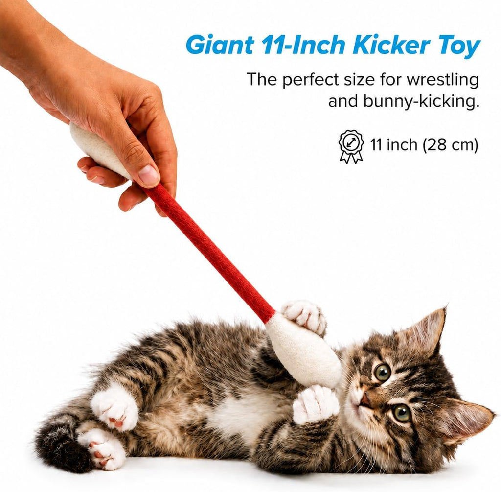 Glaciart One XXL Swabs Cat Toys with Catnip - 2 Pk | Durable for Chew, Cute Cat Toys Interactive Kitty for Boredom, Exercise, & Play | Filled w/Organic Catnip for Anxiety & as Digestive Aid