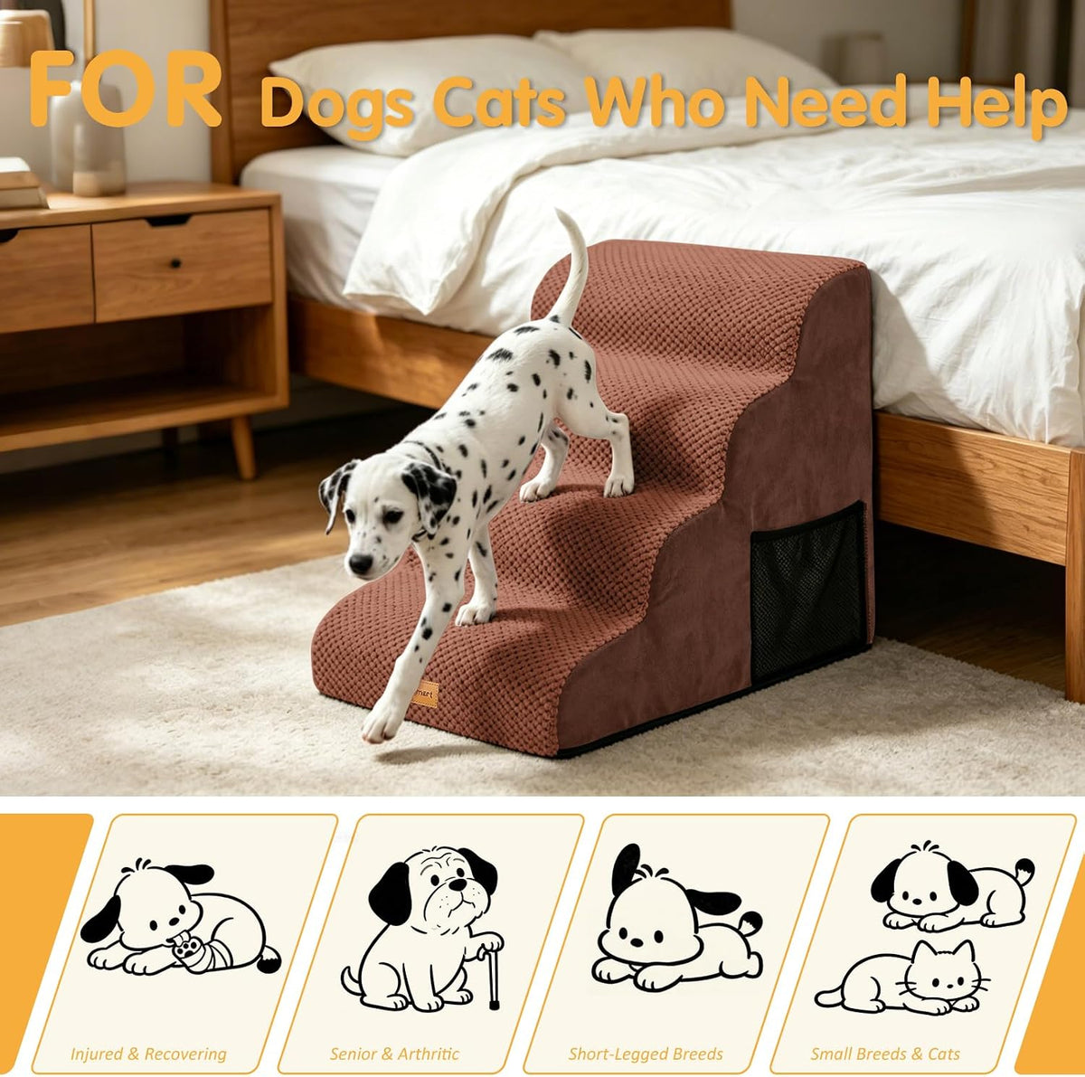 Topmart High Density Foam Dog Steps 4 Tiers, Extra Wide Deep Pet Steps