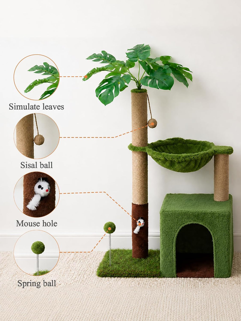 Woochpet 38'' Cat Tree Tower with Scratching Posts Cat Condo Green-1
