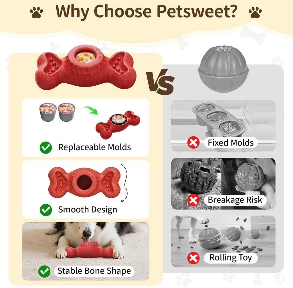 3-in-1 Enrichment Dog Toy for Aggressive Chewers, Frozen Treat Toy & Interactive Treat Dispenser with Peanut Butter Grooves, Long Lasting Slow Feeder Chew Toy for Large Dogs,Easy to Clean,Red