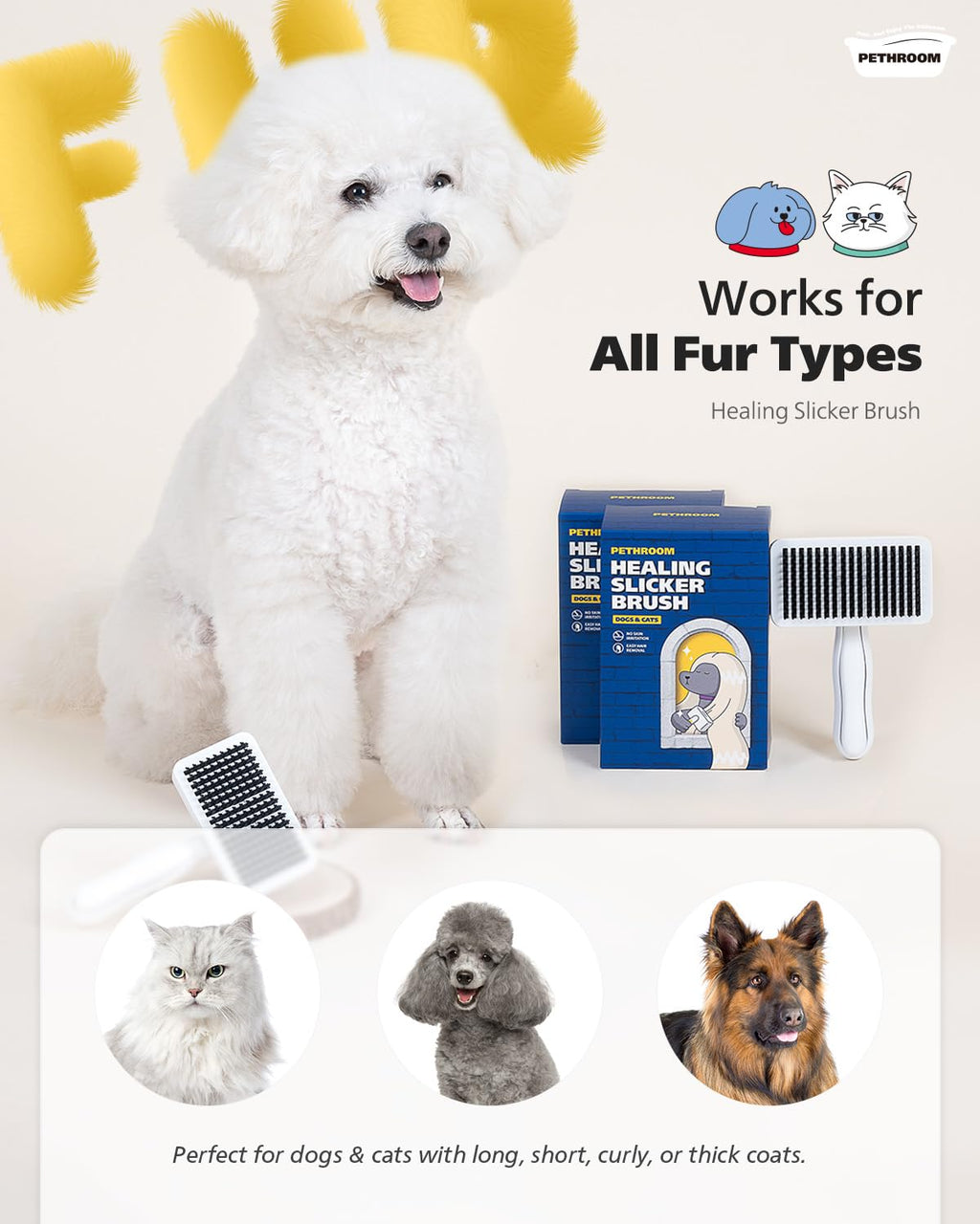 PETHROOM Self-Cleaning Slicker Brush for Dogs & Cats (Pack of 2)