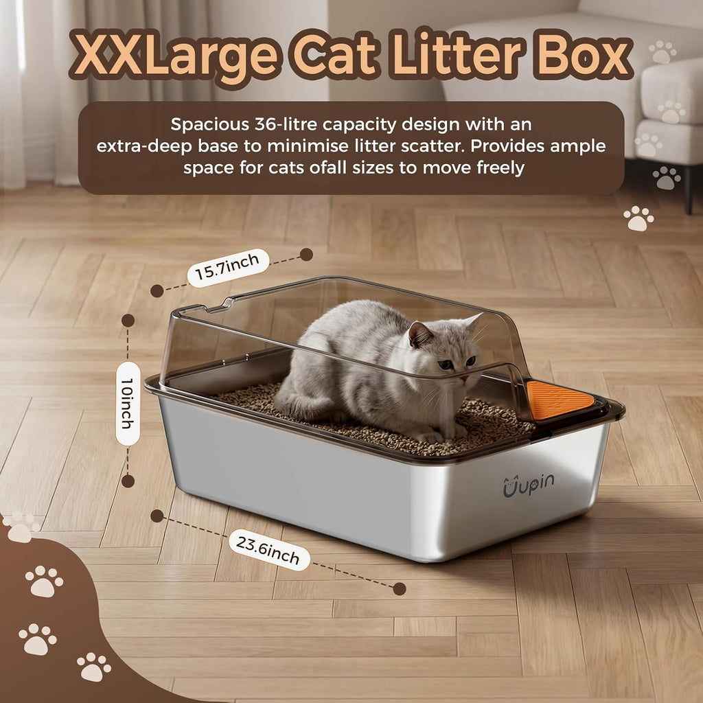2 Pack Stainless Steel Litter Box - XXL Cat Litter Box
