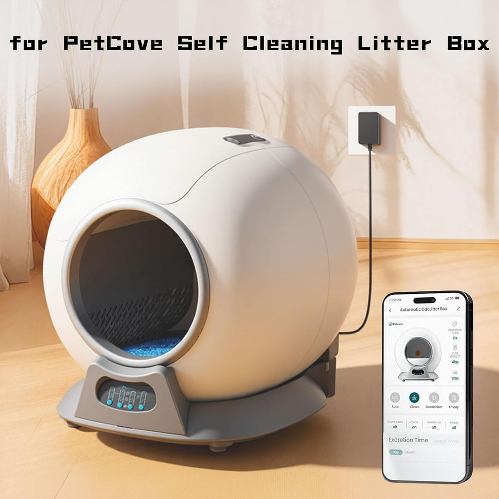12V DC Power Supply, Replacement for PetCove Self Cleaning Cat Litter Box, Litter Box Power Cord Compatible with PetCove Self Cleaning Cat Litter Box