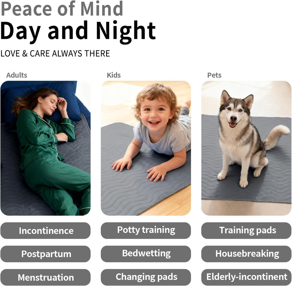 Accompagner Incontinence Bed Pads Washable Waterproof, Ultra-Absorbent Reusable Underpads for Diaper Changing, Nursing, Bedridden, Adults, Seniors, Kids and Dogs (Dark Gray, 24"x24"(Pack of 6))