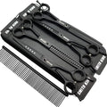 7.0 inches Professional Dog Grooming Scissors Set Straight & thinning & Curved & chunkers & comb 5pcs in 1 Set for left-handed & right handed Black