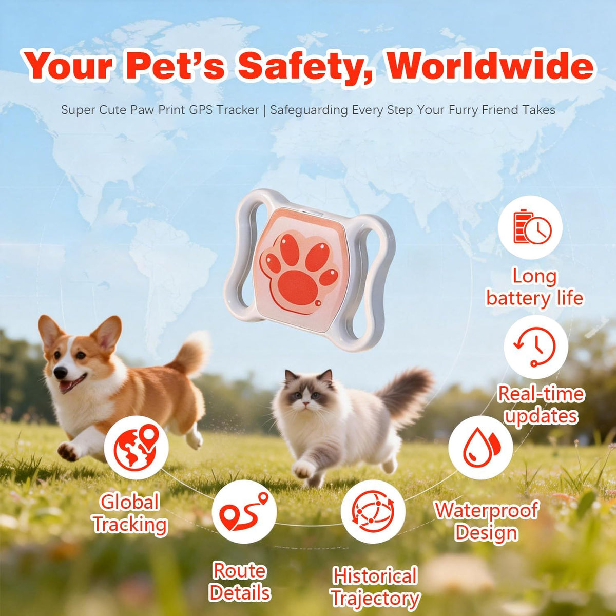 Pet GPS Tracker for Dogs & Cats, Smart GPS Collar with Real‑Time Tracking