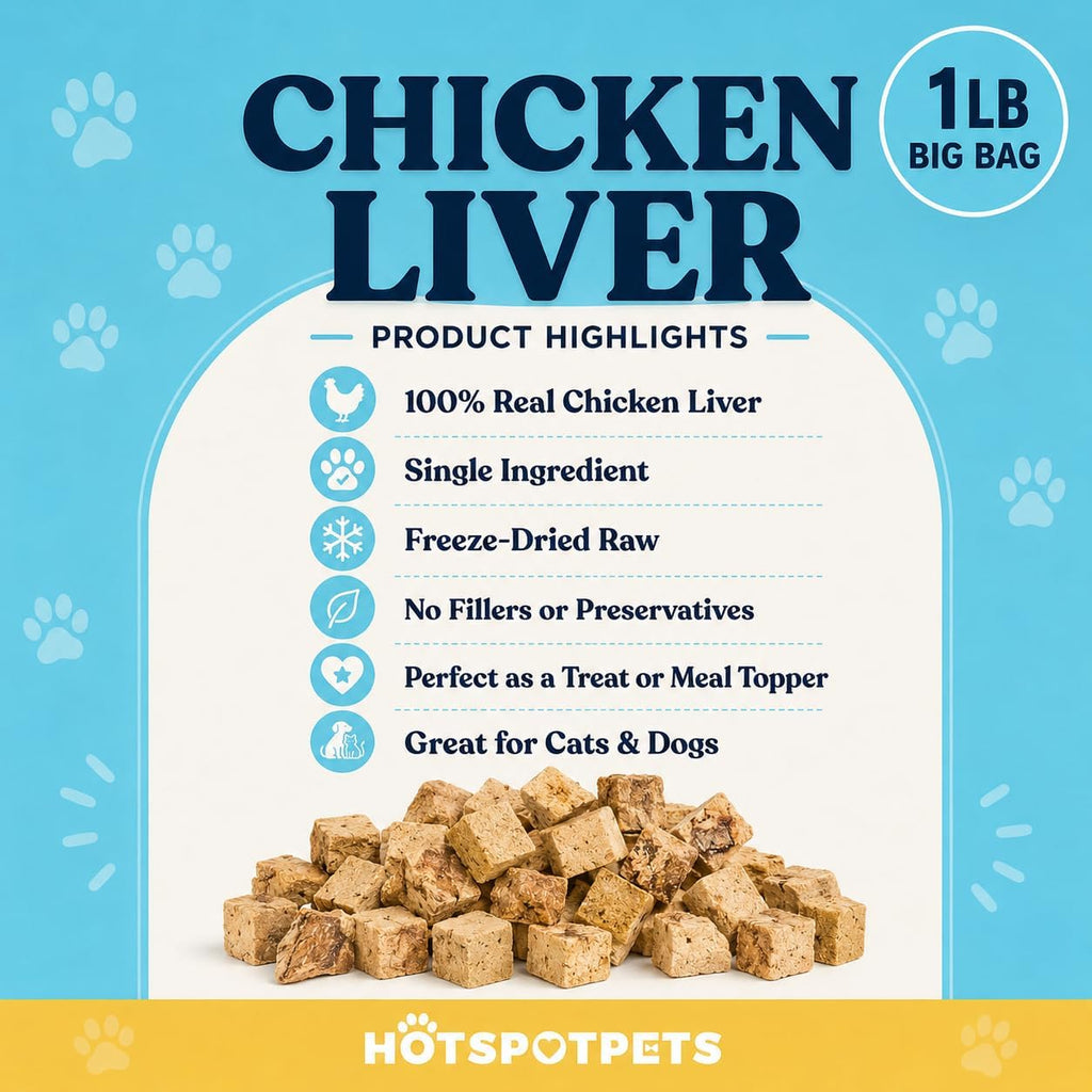 hotspot pets Freeze Dried Chicken Liver Treats for Cats & Dogs -1LB Big Bag~300pcs -Made in USA- Single Ingredient All Natural, Grain-Free - Perfect for Training, Food Topper or Snack