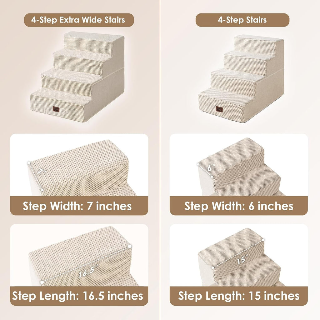 EHEYCIGA Dog Stairs for Bed 18" H, 4-Step Extra Wide Dog Steps, Beige