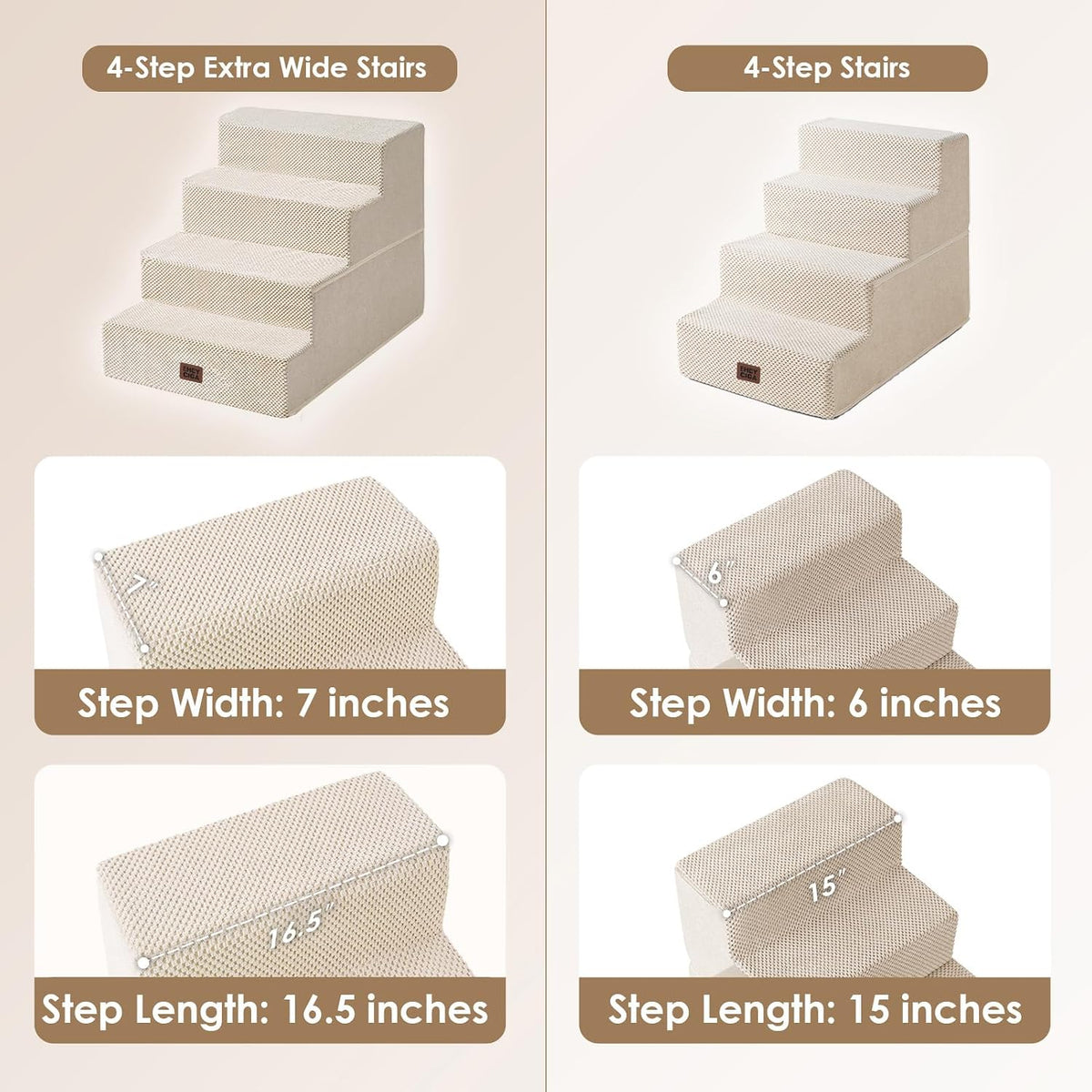 EHEYCIGA Dog Stairs for Bed 18" H, 4-Step Extra Wide Dog Steps, Beige
