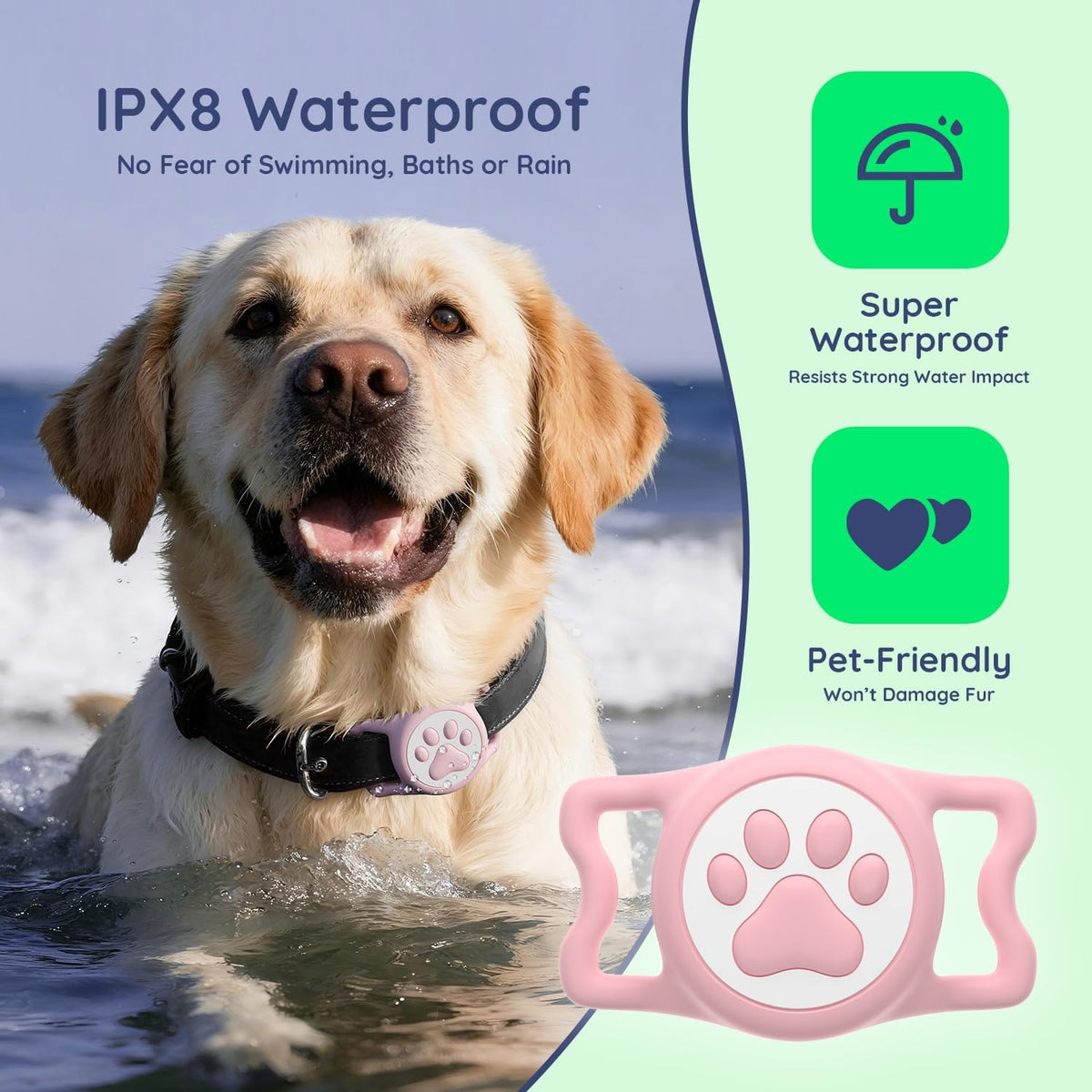 IP68 Waterproof Dog AirTag Holder for Dog Collar, Soft, Stretchy Silicone