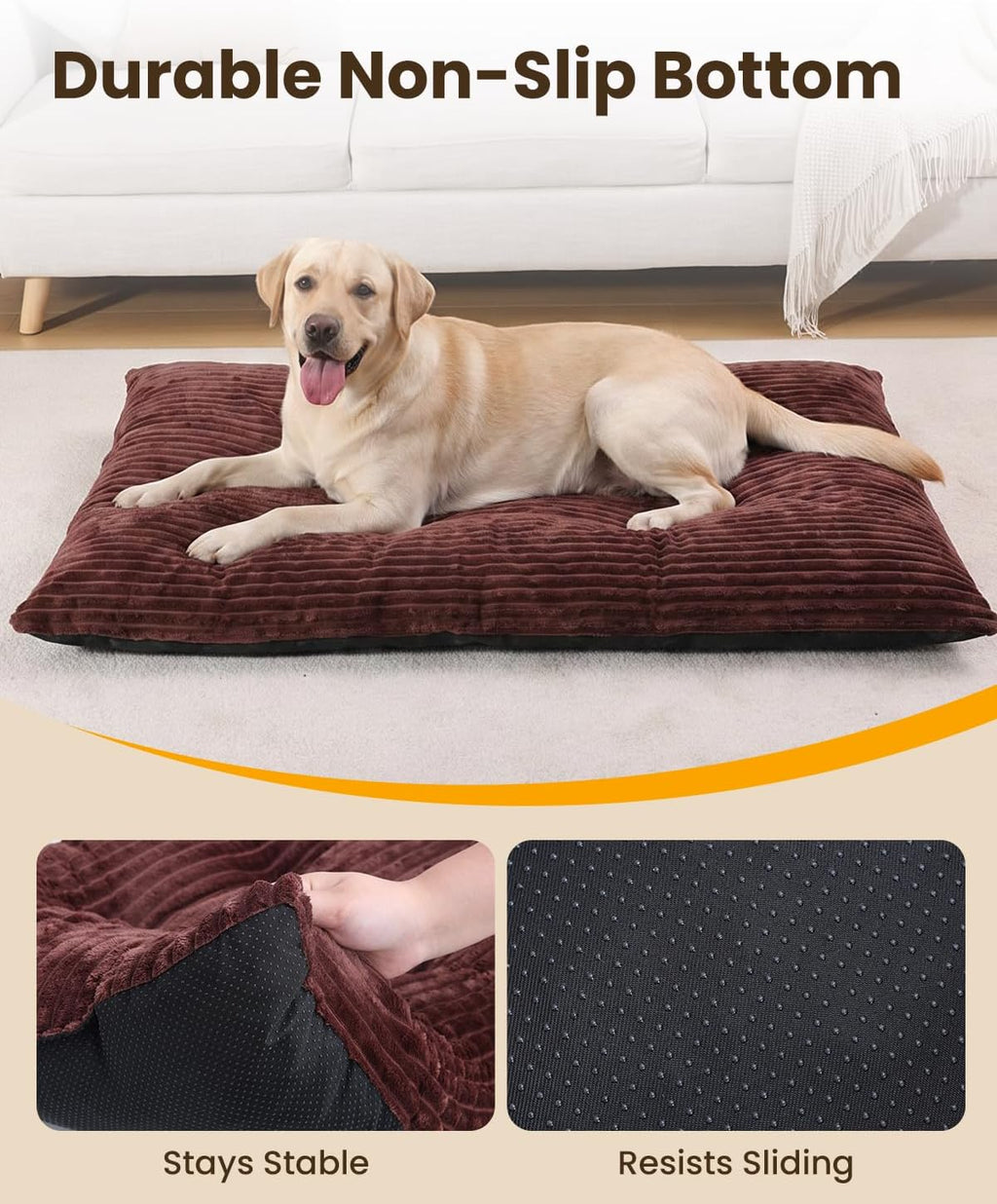 KSIIA Washable Dog Crate Bed Kennel Mat for Large Dogs,35 x 23 Inch, Brown