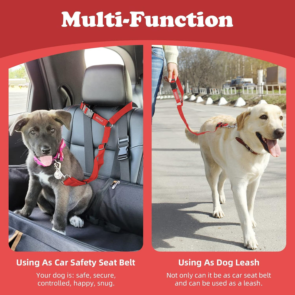 BWOGUE 2 Pack Dog Seat Belt for Car, Headrest Restraint Safety Strap, Red