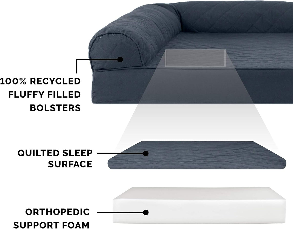Furhaven Orthopedic Dog Bed for Large Dogs w/ Removable Bolsters & Washable Cover, For Dogs Up to 125 lbs - Quilted Sofa - Iron Gray, Jumbo Plus/XXL