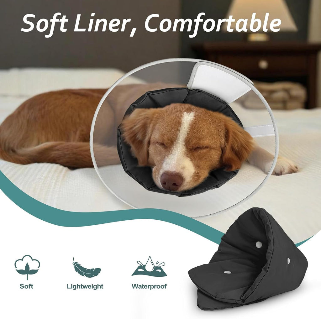 Dog Cone Collar with Snap-on Detachable Soft Liner, Lightweight Transparent Elizabethan Alternative to Stop Licking, for Spay Neuter Surgery Recovery, for Medium Large Small Dogs (Black,M)