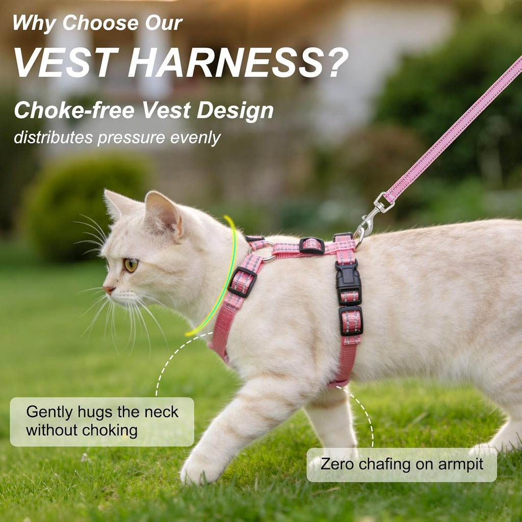 BEAUTYZOO Cat Harness and Leash Set, Escape Proof and Adjustable, Pink