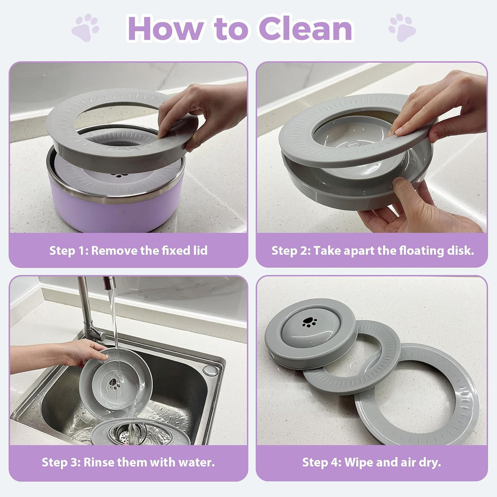 Stainless Steel Dog Water Bowls, No Spill Water Bowls for Dogs, Lightpurple