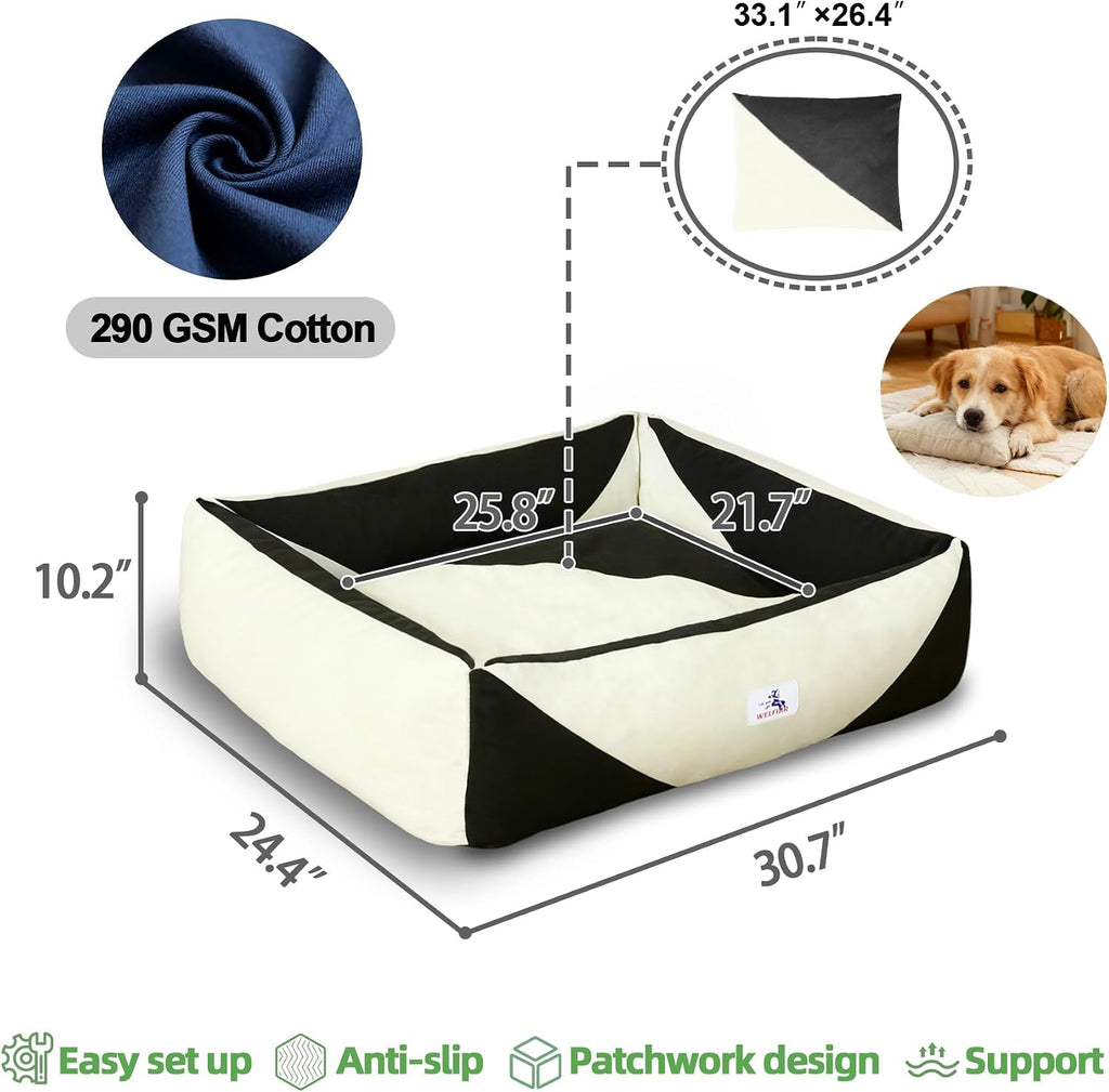 Cotton Canvas Dog Bed (290gsm Thick) 30"x25"x10" Durable Waterproof