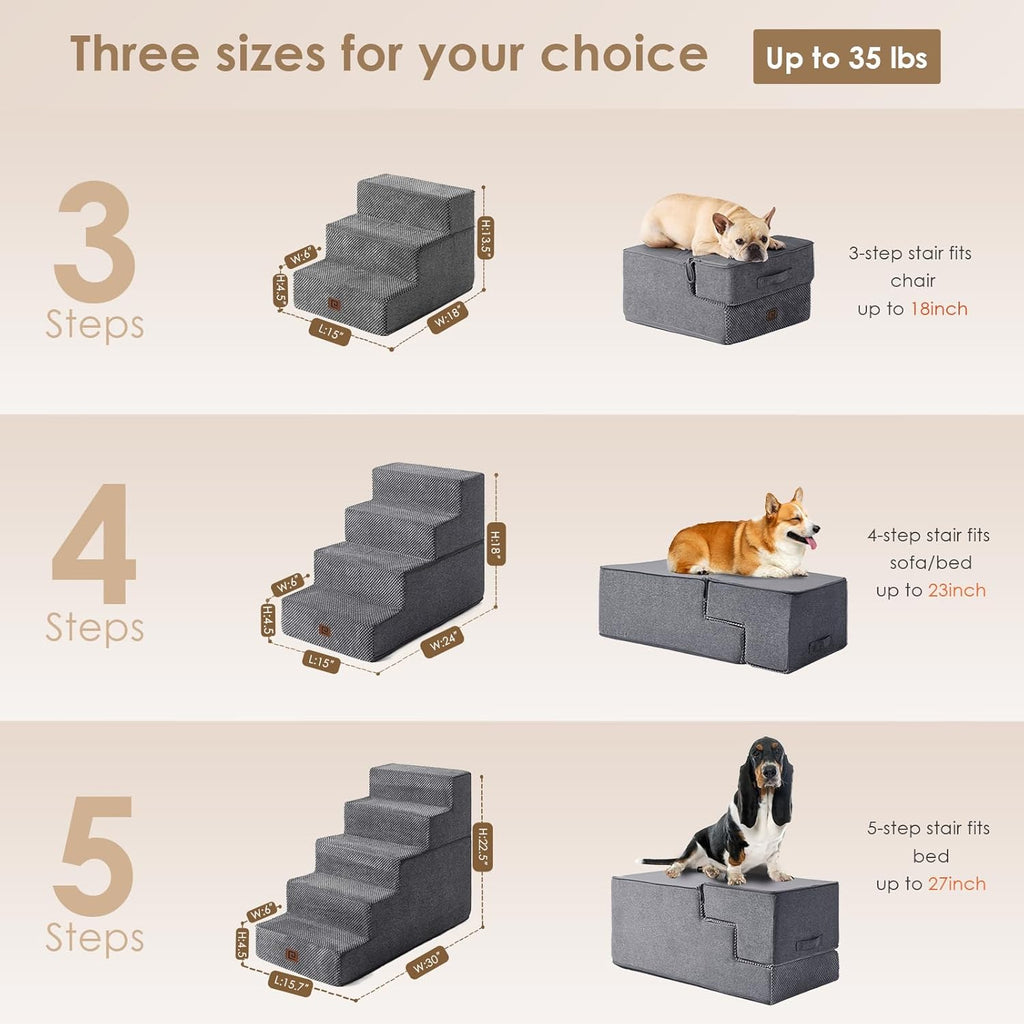 EHEYCIGA Dog Stairs for High Bed 22.5" H, 5-Step Dog Steps, Grey