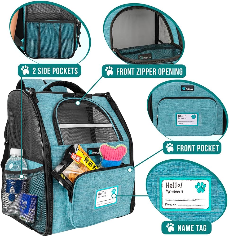 PetAmi Dog Backpack Carrier Airline Approved Cat Pet Puppy Bag, Turquoise
