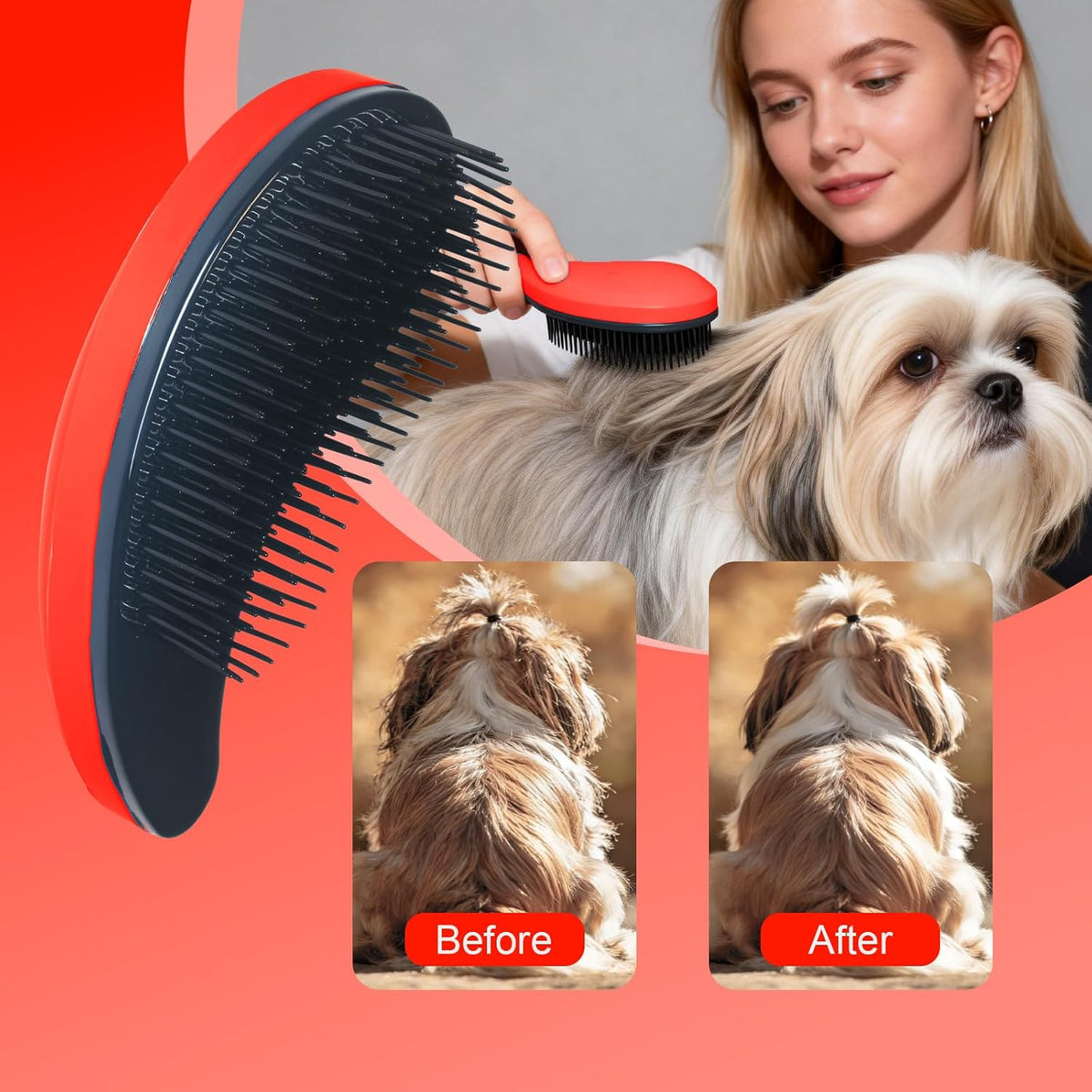 Small Dog Brush, Skin-friendly Soft Bristles (Orange) | Puppy Hair Brush, Massage and Bath Supplies, Pet Grooming Tool for Teddy, Yorkies, Maltese, Shih Tzu, Chihuahua